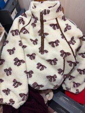 Brown Sherpa bow sweater